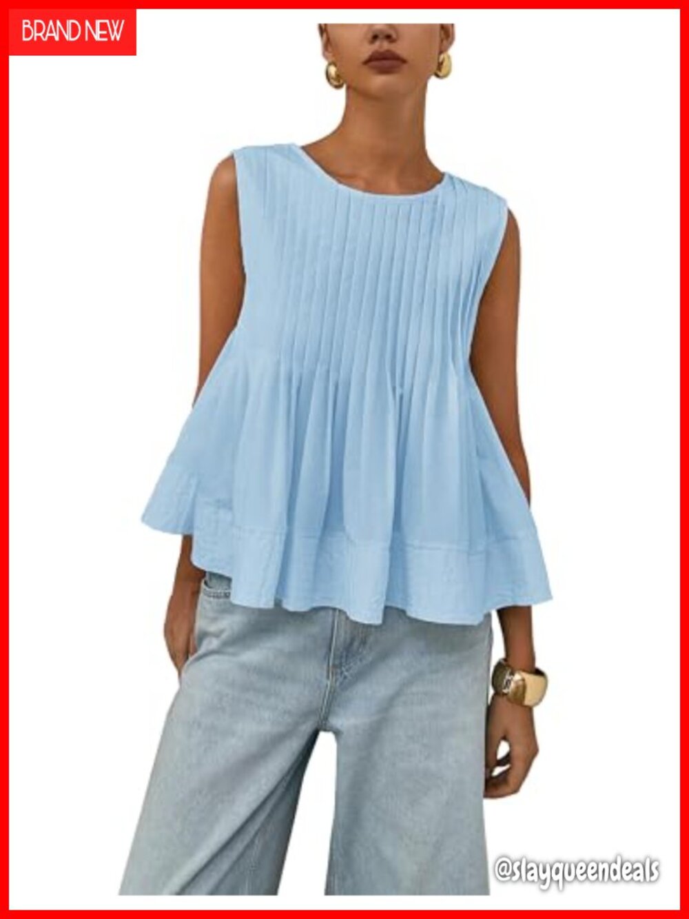 Womens Pleated Ruffle Hem Babydoll Tank Top Y2K Peplum Sleeveless Cotton